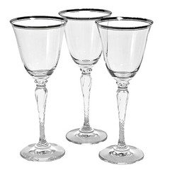 3 Oscar de la Renta Lafayette Silver Band Wine Glasses 8.2″ platinum band stem