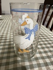 Libbey Country Goose Glass Tumbler Blue Bow Floral Tulips 1980s USA 16oz Vintage