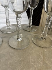 7- Vintage Wisteria Floral Vine Motif 8″ Tall Wine Glasses- Eleg. Twist Cut Stem