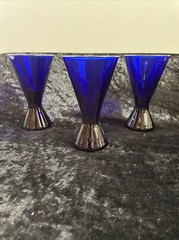 Set of 3 Cobalt Blue Aperitif – 24% Lead Crystal – 4.5″ tall – Unusual Shape
