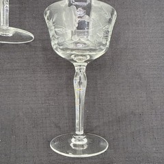 Set Of 3 Vintage 3” W Etched Floral Spray Pattern With Panels Stemmed Glasses
