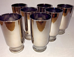 VTG 1970s Mid Century Barware Silver Fade Ombre Highball Glasses Set of 8