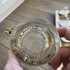Greek Key Continental Coffee Cup/Mug by Libbey 60s Art Deco Gold Metal Set of 8