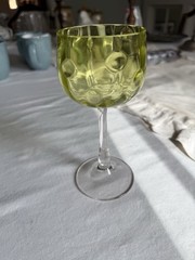 Vintage Chartreuse Green Bubble Crystal Wine Glass