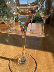 Set 6 Lenox Crystal Holiday Ribbon Red Green Swirl Stems 3 Wine 3 Water Goblets