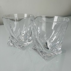 Lot Of 4 Mikasa Crystal Double Old Fashioned Whiskey Motion Round Glasses