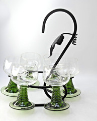 Vintage Luminarc France Green Beehive Stem with Etched Grape Design Set of 6
