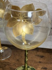 Set of 4 Art Glass Hand Gilded Painted in Italy Amedeo Wine & Flower 🌺 🍷
