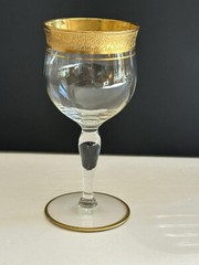 5 Ransgil Rambler Rose Optic Clear Cordial Wine Glasses 5.25″ Gold Rim