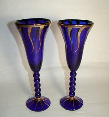 2 Cobalt Blue Gilt Champagne Flutes – Vidreco Mediterranea Spain – Silvia Garcia
