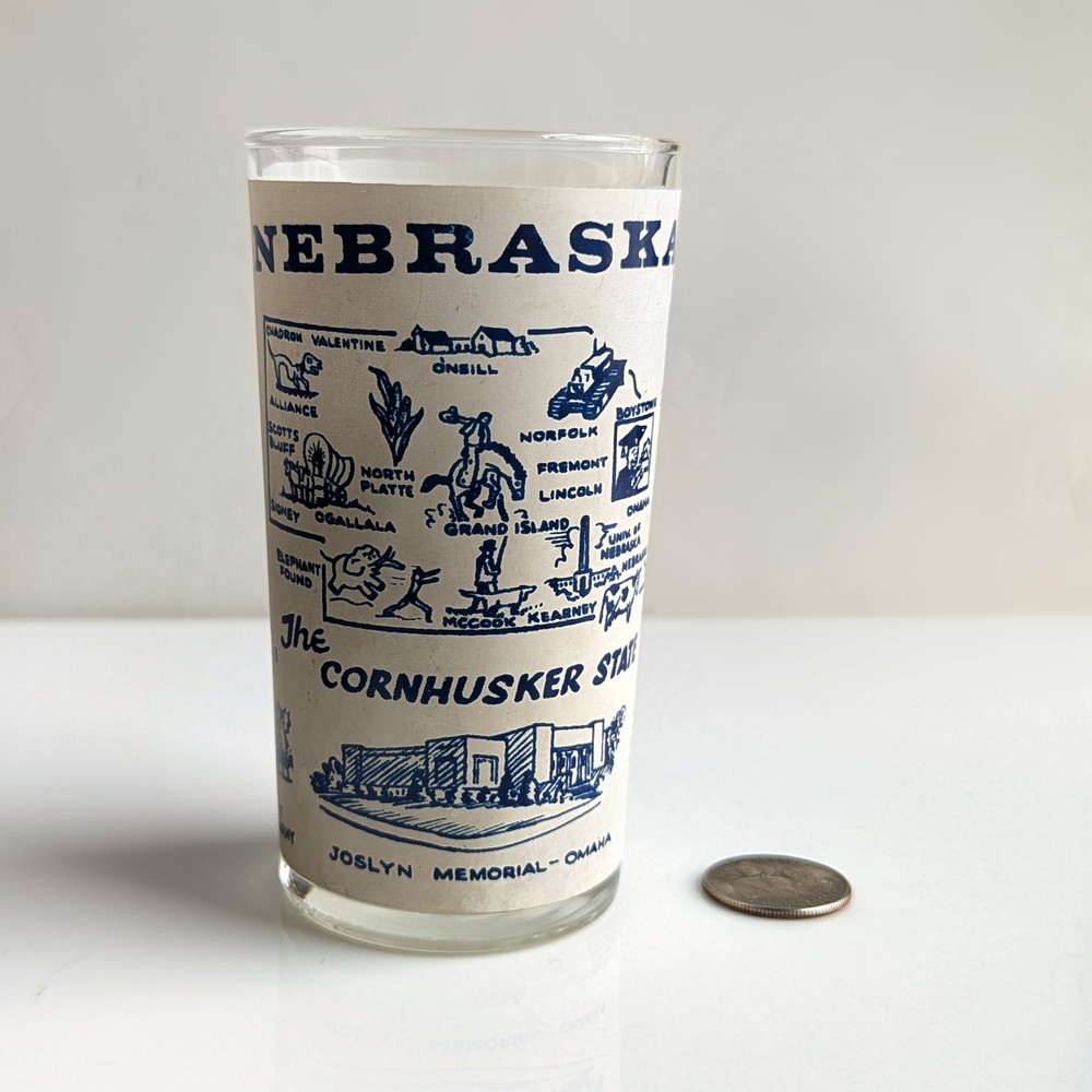 VTG 1950s Hazel-Atlas Glass Tumbler Navy/White NEBRASKA ≈ 5″ tall Great Cond
