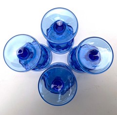 FOUR (4) FOSTORIA ARGUS BLUE HFM EMBOSSED WATER/WINE GOBLETS GLASSES MID CENTURY