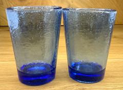 Fire and Light 12oz Cobalt Blue Recycled Glass Tumbler 2pc Lot 4.75″ Retired