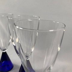 Sasaki Eon Blue Goblets Blue Stem Clear Bowl Set of 4 Vintage
