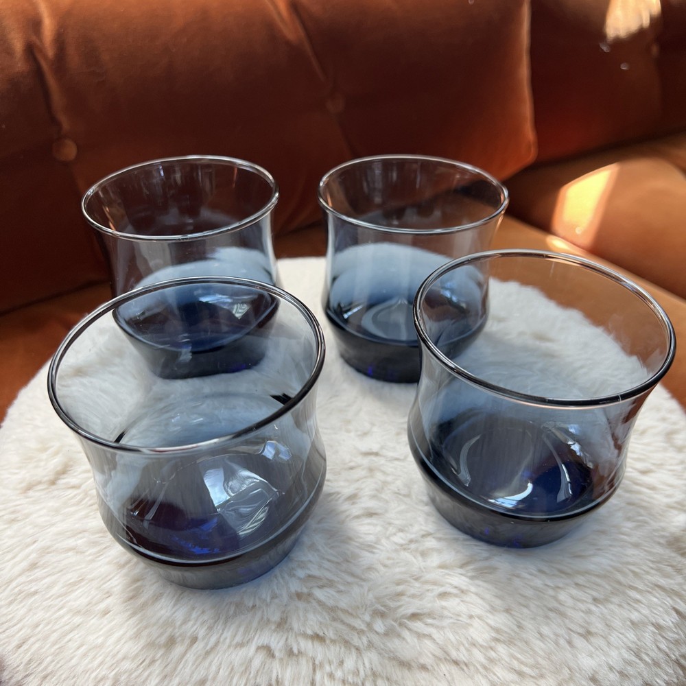 Vintage Libbey Glass Tumblers SET OF 4 Apollo Blue 3 1/4″ Tall Holds 6 oz