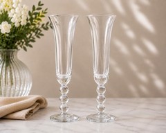 Vintage Bubble Stem Champagne Flutes Set of 2 Clear Glass Toasting Glasses 9.75”