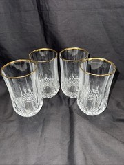 4 Vintage Cristal D’Arques 24% Lead Crystal Gold Trim 10 oz Tumblers 1 Chip
