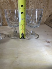 3 Vintage Clear Cut Glass Dessert Wine Goblet Hexagon/Panel Stem Glass 5 3/8”