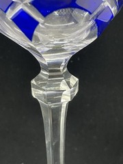 Vintage Bohemian Czech Cut To Clear Deep Blue 7.5” Tall Wine Glass