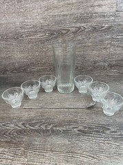 VTG Indiana Glass Set Clear Ribbed w 6 Rock Glasses Shaker Set/ No Lid/Read
