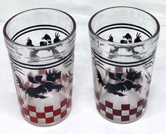 2 Vintage Hazel Atlas Black Scottie Dog Swanky Swig Red Checkered Juice Glass