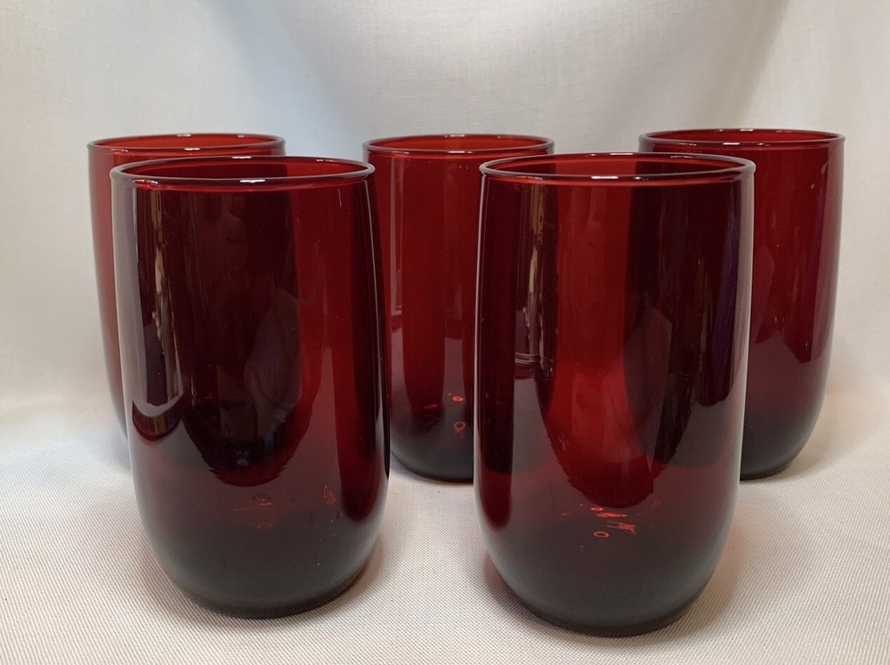 Set of 5 Vintage 11 Oz Flat Tumbler Roly Poly Royal Ruby by ANCHOR HOCKING Red