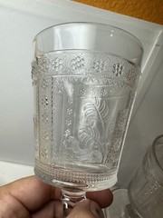 Pair Boston Sandwich Glass Goblets Egypt Revival Sphinx Pyramid 1870s Authentic