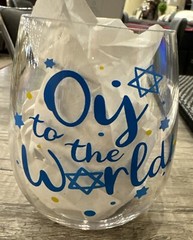 Judaica Jewish Novelty «OY TO THE WORLD» 16 oz plastic stem glass