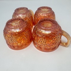 Vintage Indiana Glass Harvest Grape Marigold Carnival Punch Cups Set of 4 Amber