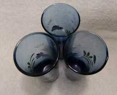 Set of 3 Hand Painted COBALT BLUE Glassed Highball Signed, D Gessel & Another