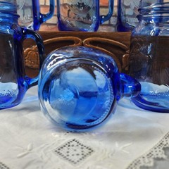 Vintage Libbey Country Fair Blue Glass Mason Jar Mugs Pint Set 6 Made in Canada