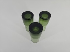 Set Of 3 Vintage Pier 1 Double Dip Shot Glasses 3oz Green Glass
