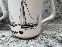 Paul Barclay England Mug Set x2 Sailboats Steamships Nautical Tea Coffee Retro