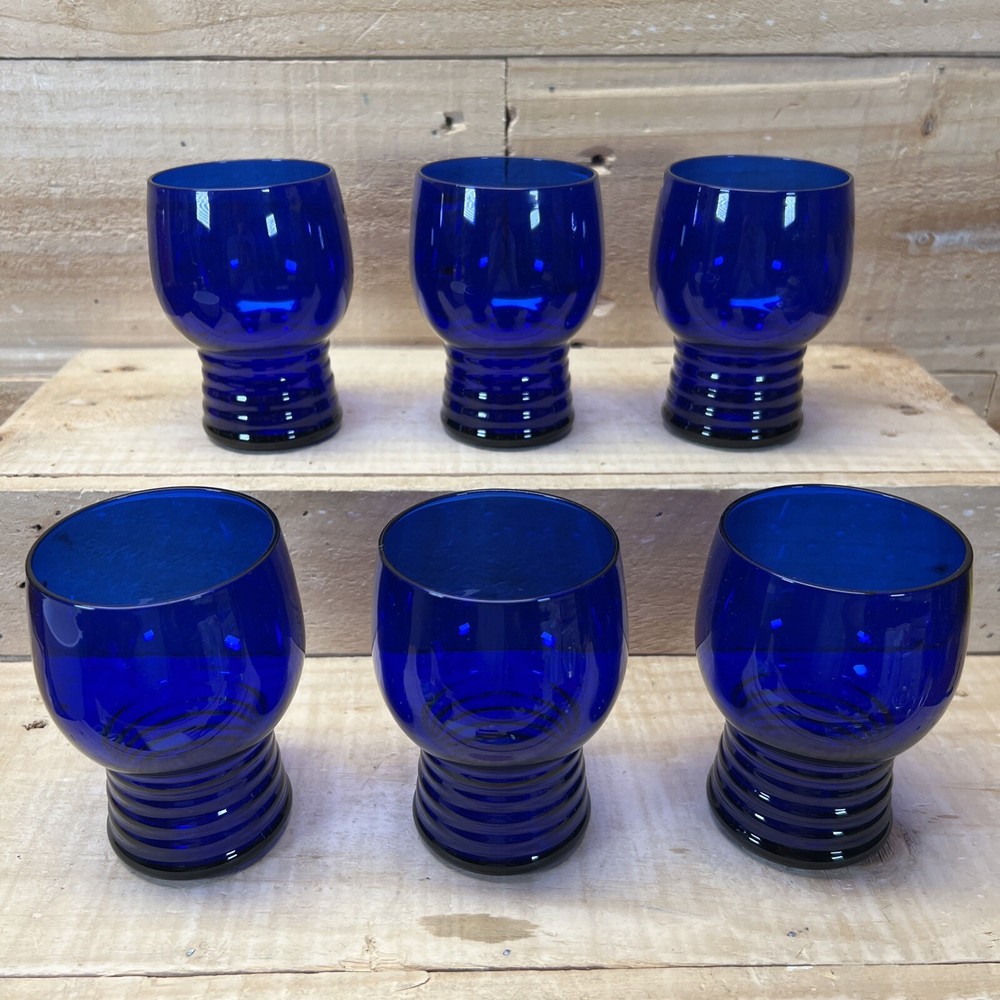 (6) Flat Tumbler Shaeffer Cobalt Blue by IMPERIAL GLASS-OHIO 4”