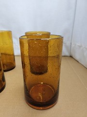 Amber Highball Seeded Bubble Glass Set of Four (4) VGC Highball Tumblers