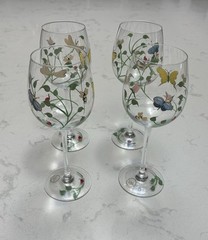 4 Lenox Butterfly Spring Meadow Hand Painted Wine Glass Floral Dragonfly Crystal