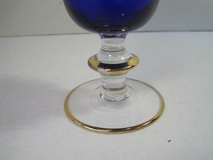 VTG Horchow 24 KtGold Cobalt Blue Crystal Wine Water Glass Goblet 6.5″ ITALY