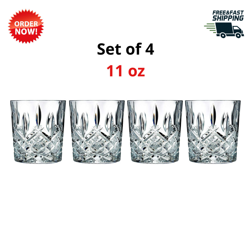 Double Old Fashioned Glasses Waterford Markham Scotch Whiskey Crystal 4Pcs, 11oz