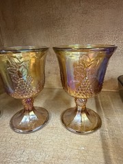 Vtg Indiana Carnival Glass Goblets Harvest Grape Iridescent Marigold Set Of 3