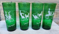 4 MCM Fire King Anchor Hocking GAY NINETIES Forest Green Glass Tumbler Glasses