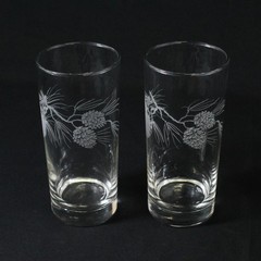 2 Libbey St. Clair Frosted Pine Cone Iced Tea Glasses 6.25″
