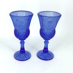 Vintage Avon Fostoria Blue Glass Goblet Set of 2 Martha & George Washington 1976