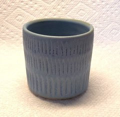 Studio Pottery Yunomi With Incised Design And Blue Glaze, Marked, Mackenzie Era