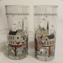 Warren Kimble Americana Birdhouse Glass Tumbler Set Of 2 Vintage