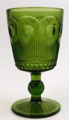 Bartlett Collins Green St Genevieve Pressed Glass Goblet  Cane and Bullseye  MCM