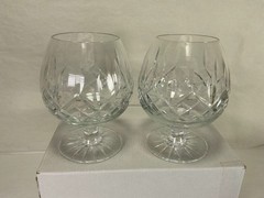 Vintage Cut Crystal Brandy Snifters Pair Diamond Fan Cut Cognac Glasses 4.875 in