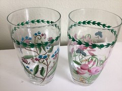 SET OF 4 PORTMEIRION BOTANIC GARDEN HAND PAINTED TUMBLERS GLASSES 19.5 OZ