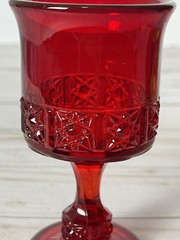 Vintage L G Wright Stars and Bars Ruby Red Glass Cordial 4 3/4″ EUC