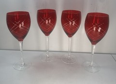 4 Tartan Red by PIER 1 Ruby Cut To Clear Water Wine goblet 9 1/4”