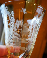 Vtg Set 8 LA FLEURE YELLOW 4.75″ Etched FOOTED TUMBLERS Glass TIFFIN FRANCISCAN